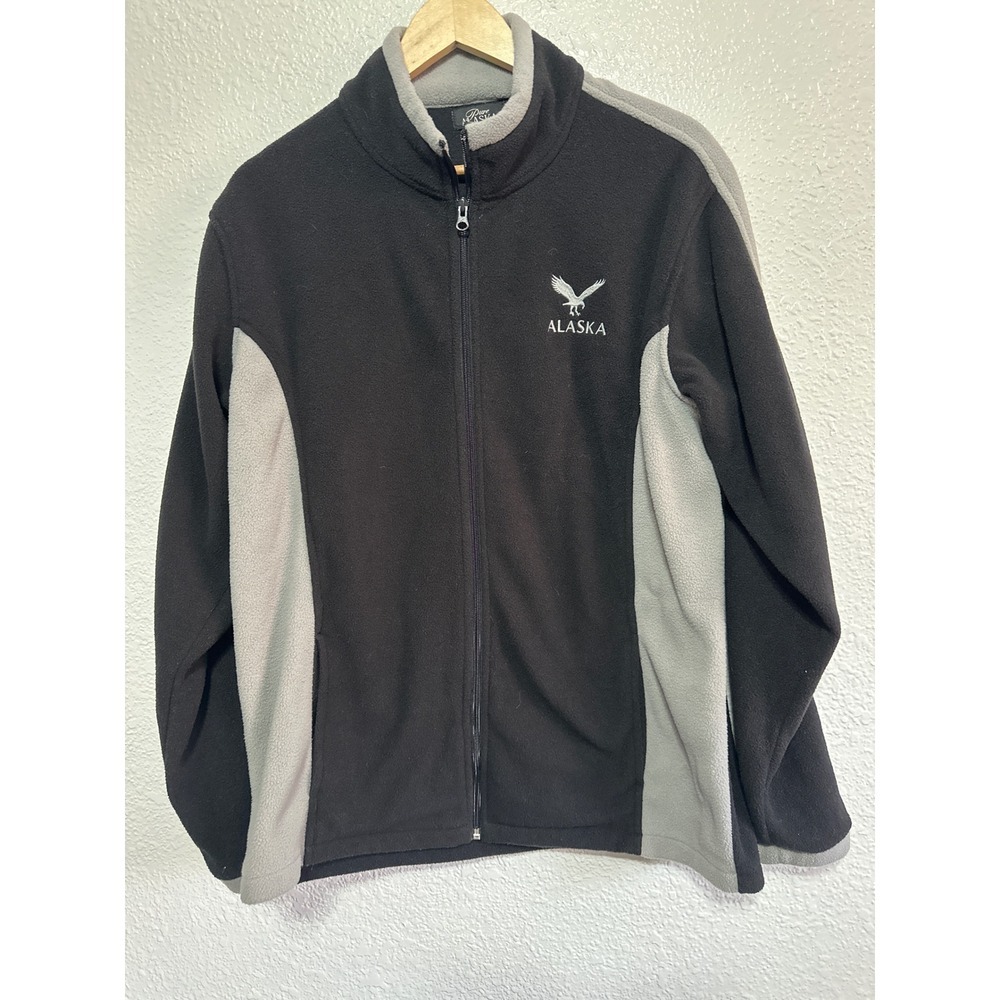 Pure Alaska Fleece Jacket Eagle Embroidered Full Zip Black Gray Men's Medium
